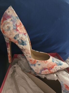 Shoe Dazzle Floral Pointed-Toe Stiletto Pump - Coral, Blue, Blush
